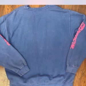 Casual Blue Crewneck Sweater with Red Sleeve Design